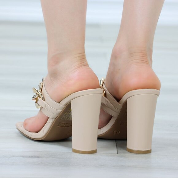 Square Open Toe High Heel Slide Sandal Flip Flops Mules Slip-On Toe Ring - Picture 7 of 11